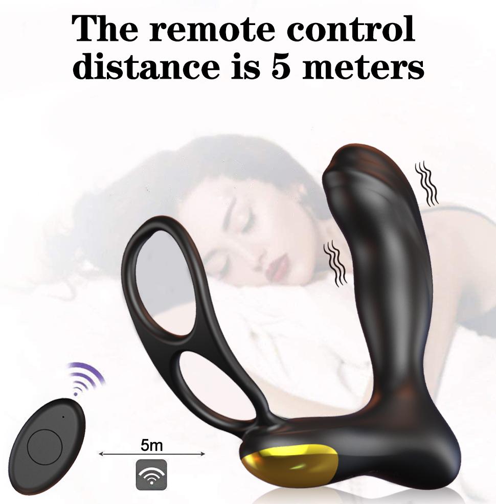 Vibrators with Dual Ring, Silicone Sex Toy Men with Dual Motors, 10 Vibration Modes and Remote Control, Butt Plug, Prostate Stimulator for Men