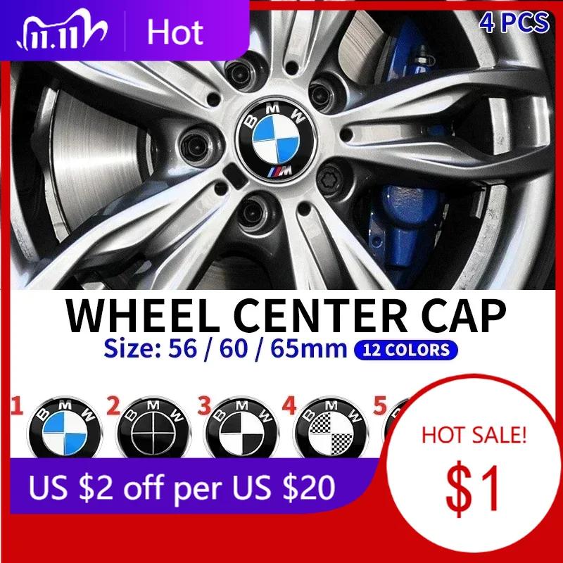 LJFJN1 4PCS 56MM 60MM 65MM Car Hub Cap Sticker Wheel Center Cover Decal Decoration Auto Modification Accessorie For BMW M Emblem Badge