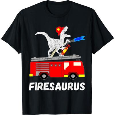 Feuerwehrmann Saurus Feuerwehrauto Feuerwehrmann Dinosaurier T-Rex T-Shirt