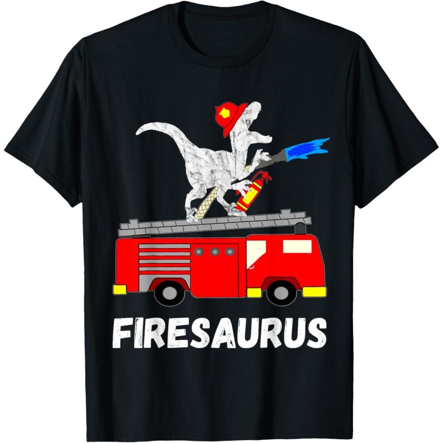 Пожарный Динозавр Пожарная машина Пожарный Динозавр Тираннозавр Ти-Рекс Футболка S