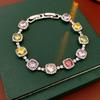 Vintage-Inspired Round Zircon Clip Bracelet Women Silver-Tone Copper Alloy With Colorful Gemstones Geometric