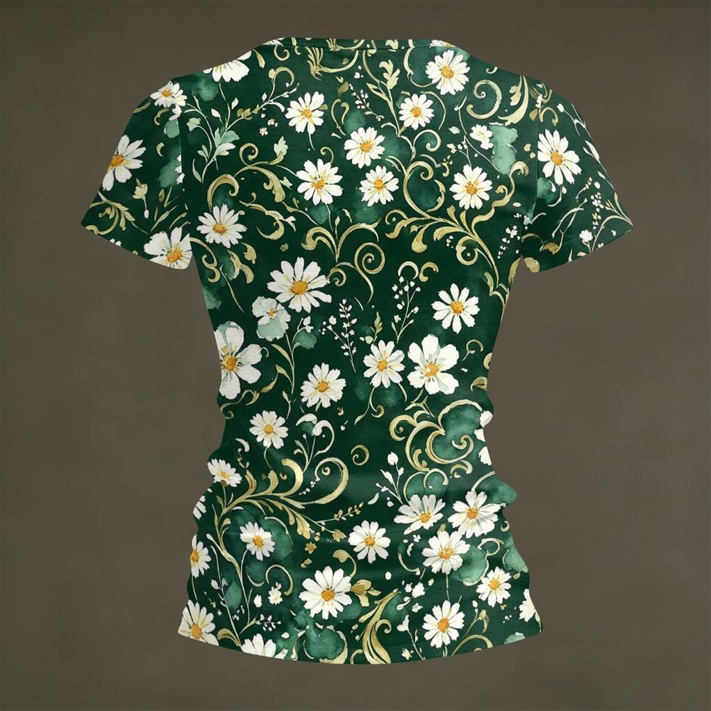 Women’s Casual V Neck Short Sleeve Floral Print T Shirt Top Lightweight Relaxed Fit Comfortable Summer Blouse for Daily Wear