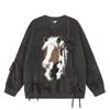 Mens Faux Mink Knit Sweater Loose Fit Round Neck Butterfly Detail Streetwear Fall Winter