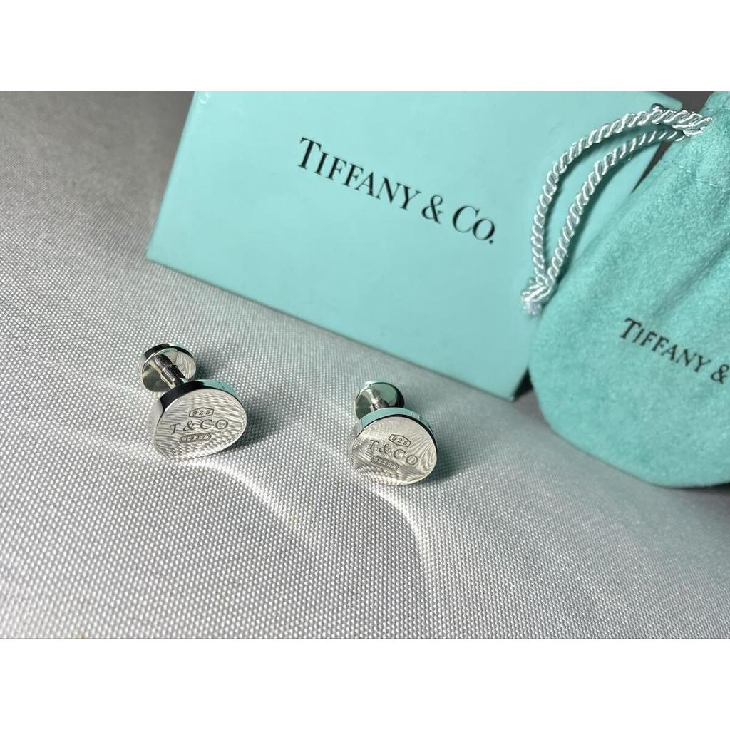 Used Rare Tiffany T&CO 1837 Logo Letter Oval Cufflinks Cufflinks Button Mirror Sterling Silver SV925 Included Men's