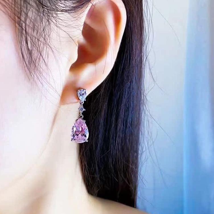 Pink Zircon Teardrop Earrings - Korean Fashion, Charming Goddess Style, Perfect Valentine's Gift with Rhinestone Dangle Design