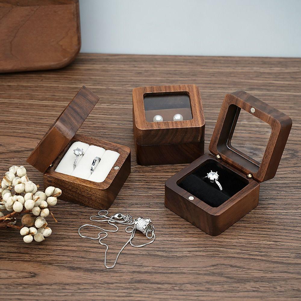 Wooden Earring Display Box Window Open Ring Display Box Jewelry Storage Box  Wedding Propose