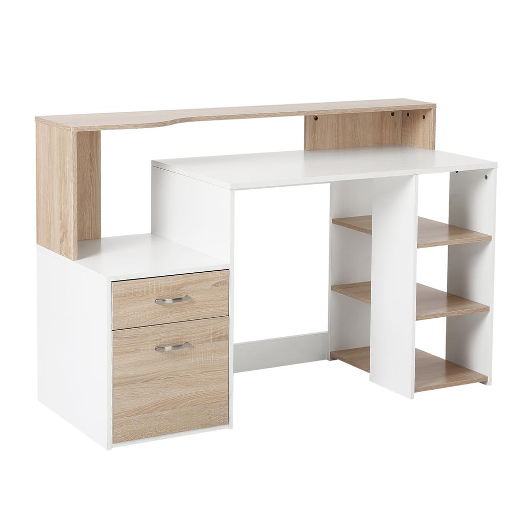 Computer Desk with 2 Drawers, Desk with Storage, 137 x 55 x 92 cm, Open Shelves and Shelf