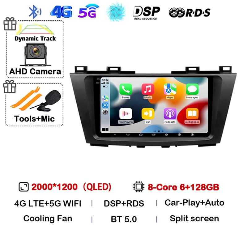 Android 14 Carplay Auto For Mazda 5 CW 2010 2011 2012 2013 2014 2015 Multimedia Car Radio Navigation Player Video WIFI+4G DSP