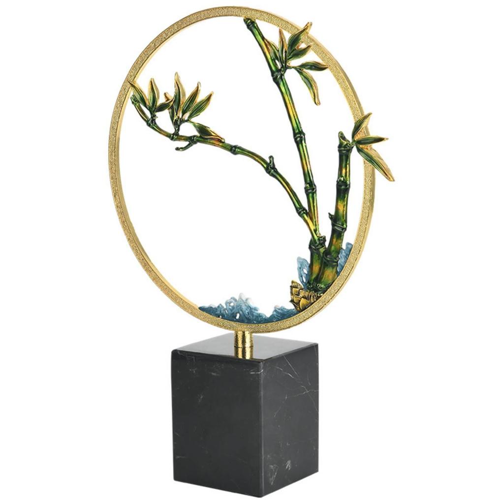 Bamboo Ornament with Marble Base Gold-Toned Decor Slim for Entryway, Hotel Lobby