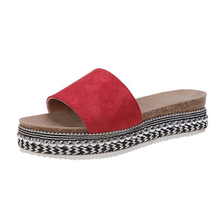Sandals Slippers Female 2026 Summer Fashion Rhinestone Suede Flat With Muffin Bottom Outside Wear A Word Slippers