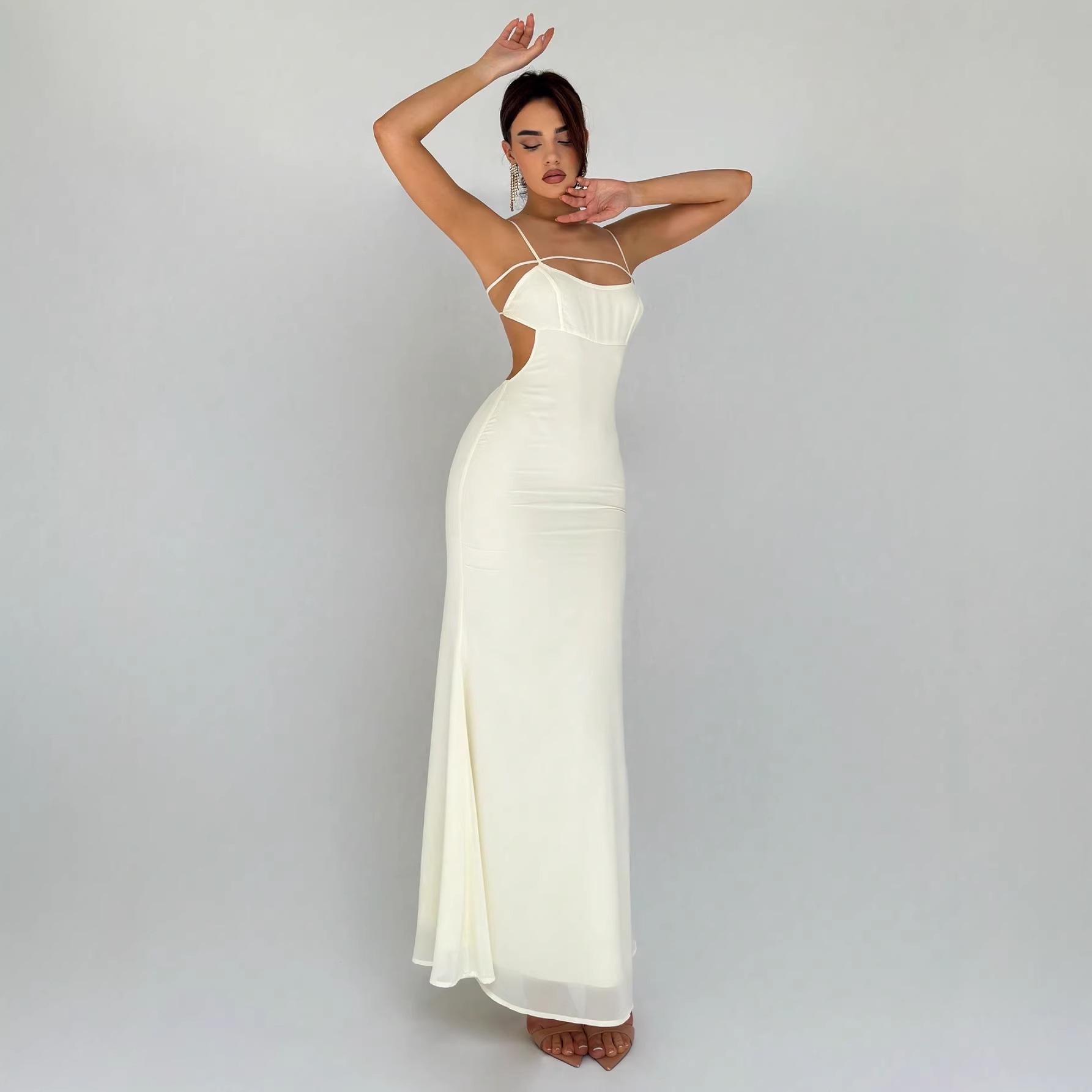 

Socialite Style Solid Color Evening Gown - Sexy Hollow Strap & Double Layer Design XS