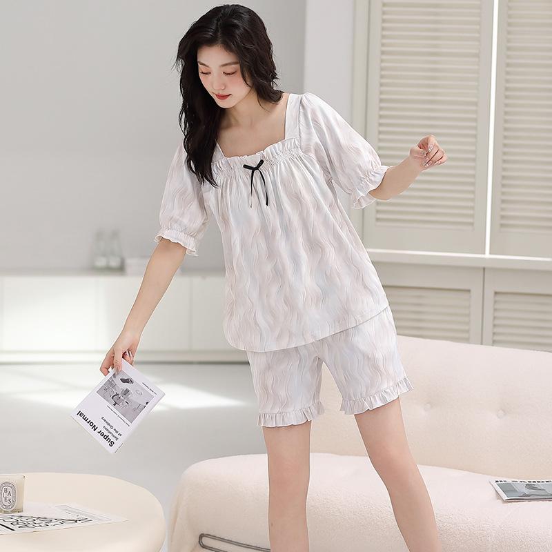 Pajamas Women'S Pure Cotton Short-Sleeved Shorts Student Cartoon Pullover Cotton Korean Version Women'S Loungewear