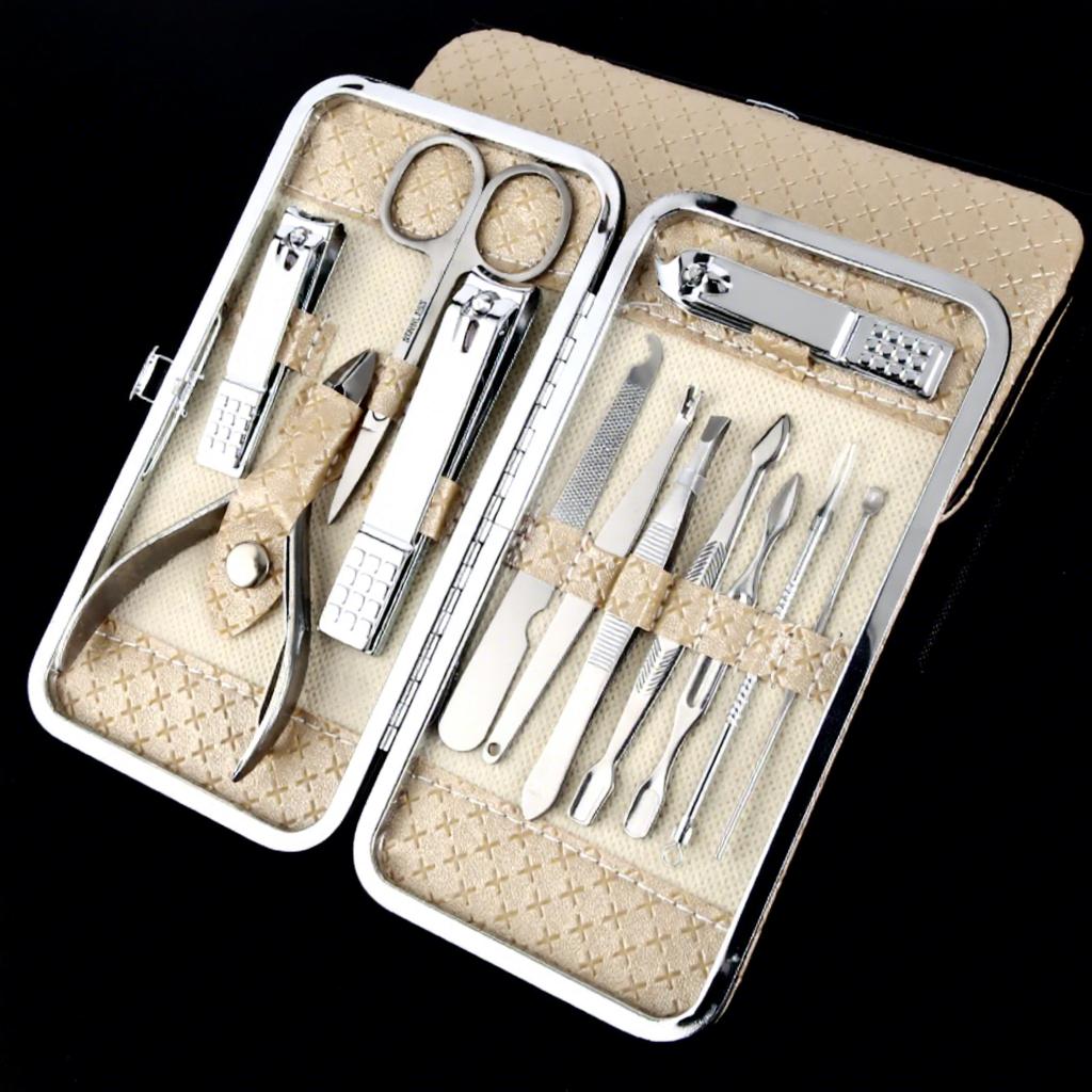 12pcs Professional Portable Stainless Steel Nail Clipper Set for Manicure & Pedicure DIY Beauty Tool Kit with Foot Care Box