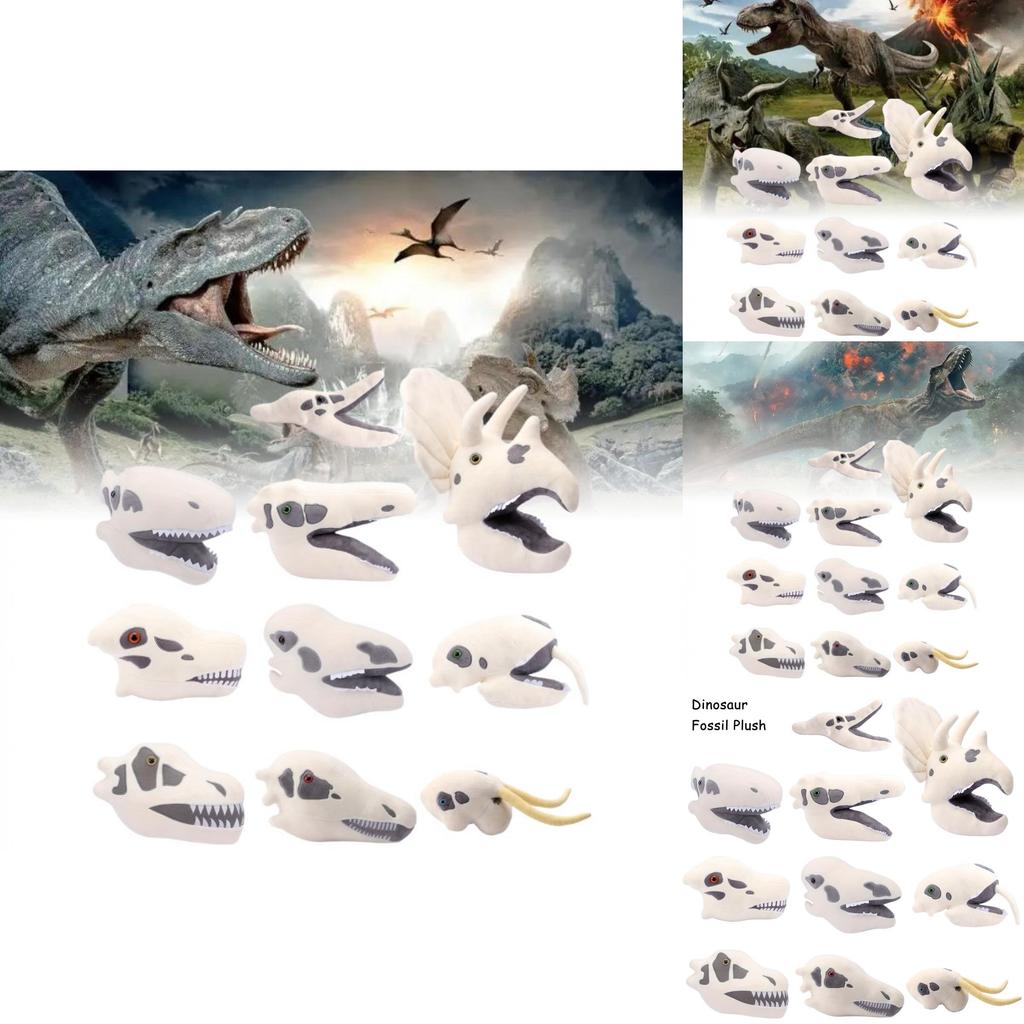 Plyšová lebka Triceratopse Fuzzy Fossils Útulný polštářek ve tvaru hlavy dinosaura Pro děti a sběratele