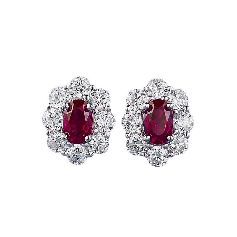 Lulu Tong S925 Silver Red Oval Corundum Stud Earrings - Daily Versatile Fashion Style