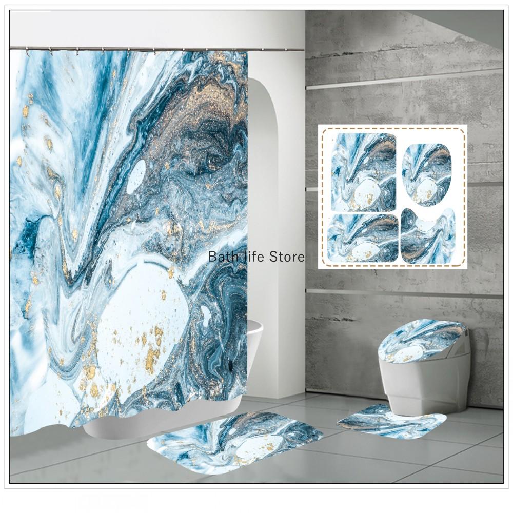 Luxury Golden White Marble Shower Curtain Modern With Non Slip Rug Mat Bathroom Waterproof Polyester Fashion Home Decor 180x180