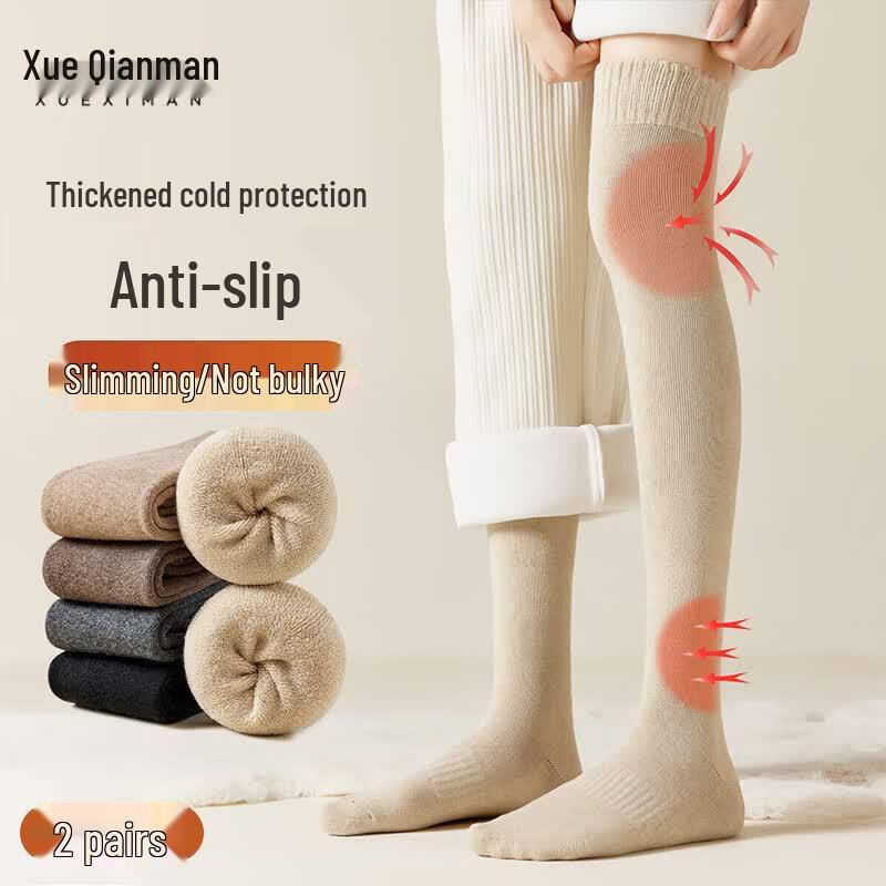 Xueqiman Women s Warm Over-the-Knee Cotton Terry Socks One Size