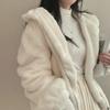 Hooded Plush Thick Section Woolen Jacket Women's Fall and Winter Padded Thickened Zipper Warm Short Coat Cute Fashion