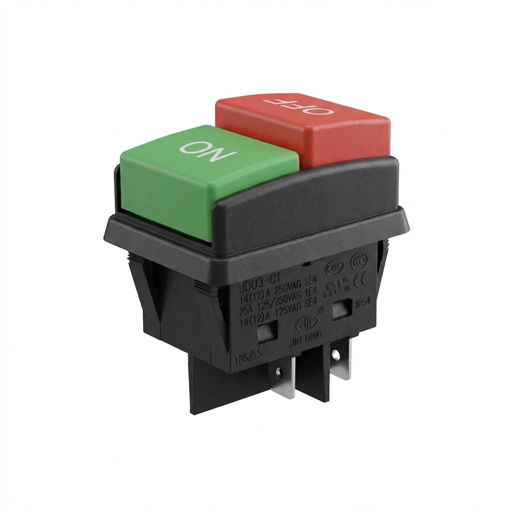 25A High Power AC Rocker Switch for Washing Machines - Red/Green Buttons