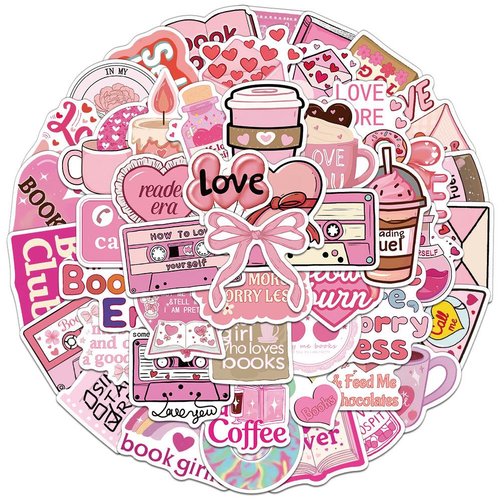 10/30/50pcs Pink Bookish Love Art Graffiti Sticker Romantic Reading Decals DIY Laptop Diary Stationery Aesthetic Cartoon Sticker