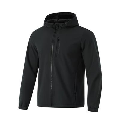 Water-Resistant Solid Color Hooded Fleece Long Sleeve Windbreaker Men Outerwear Black AFDU861-1