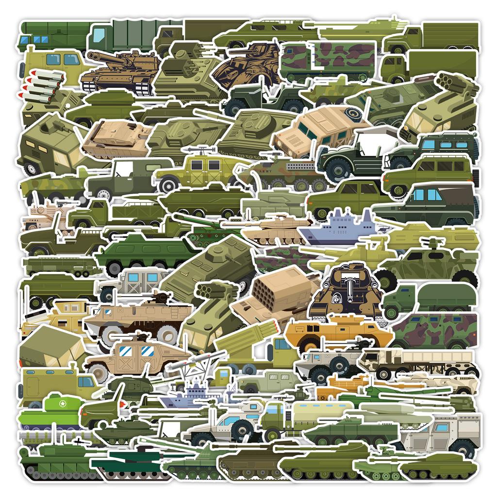 100 Military Vehicles Graffiti Stickers Laptop Mobile Phone Computer Decoration Stickers Waterproof Creative Children Cartoon Stickers