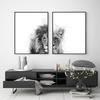 Lion and Lioness Animal Canvas Print Black White Abstract Watercolor Painting Poster Nursery Wall Art Pictures Living Room Decor