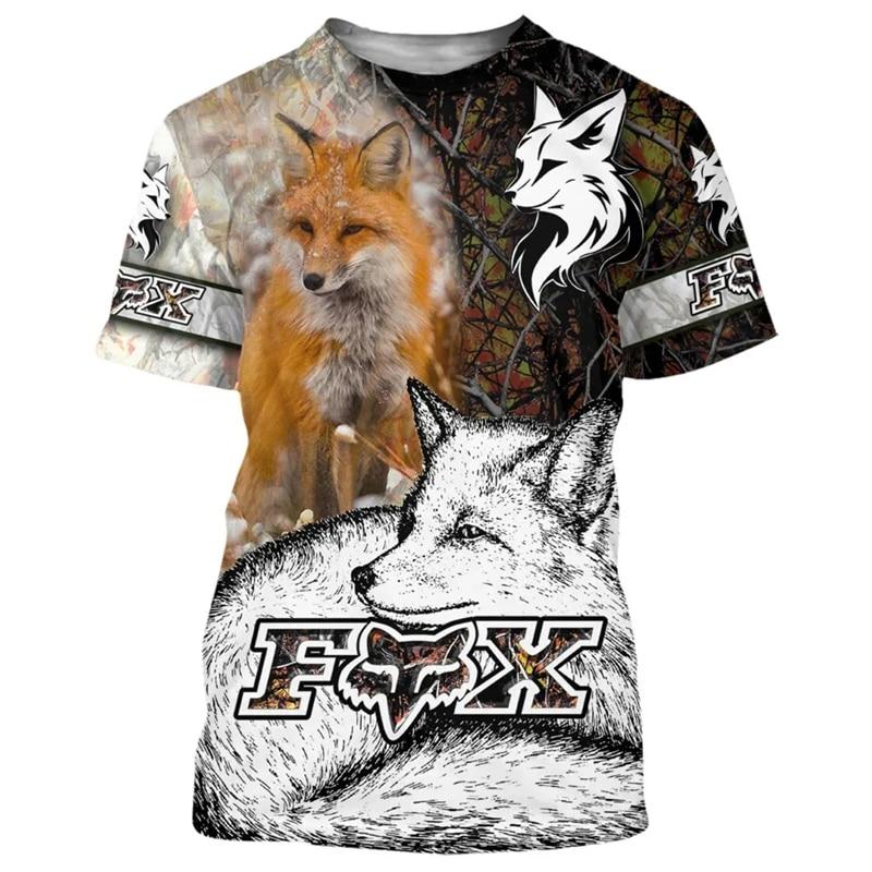 Herren T-Shirt mit 3D-Druck und Fuchs-Muster, Sommer, O-Ausschnitt, kurzärmelig, T-Shirts für Männer, lässig, übergroß, Jäger, Herrenbekleidung, Tops 4XL