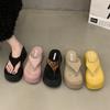 High-heeled thick-soled flip-flops shoes for women's summer new Korean version outer slippers suede fashion cool slippers