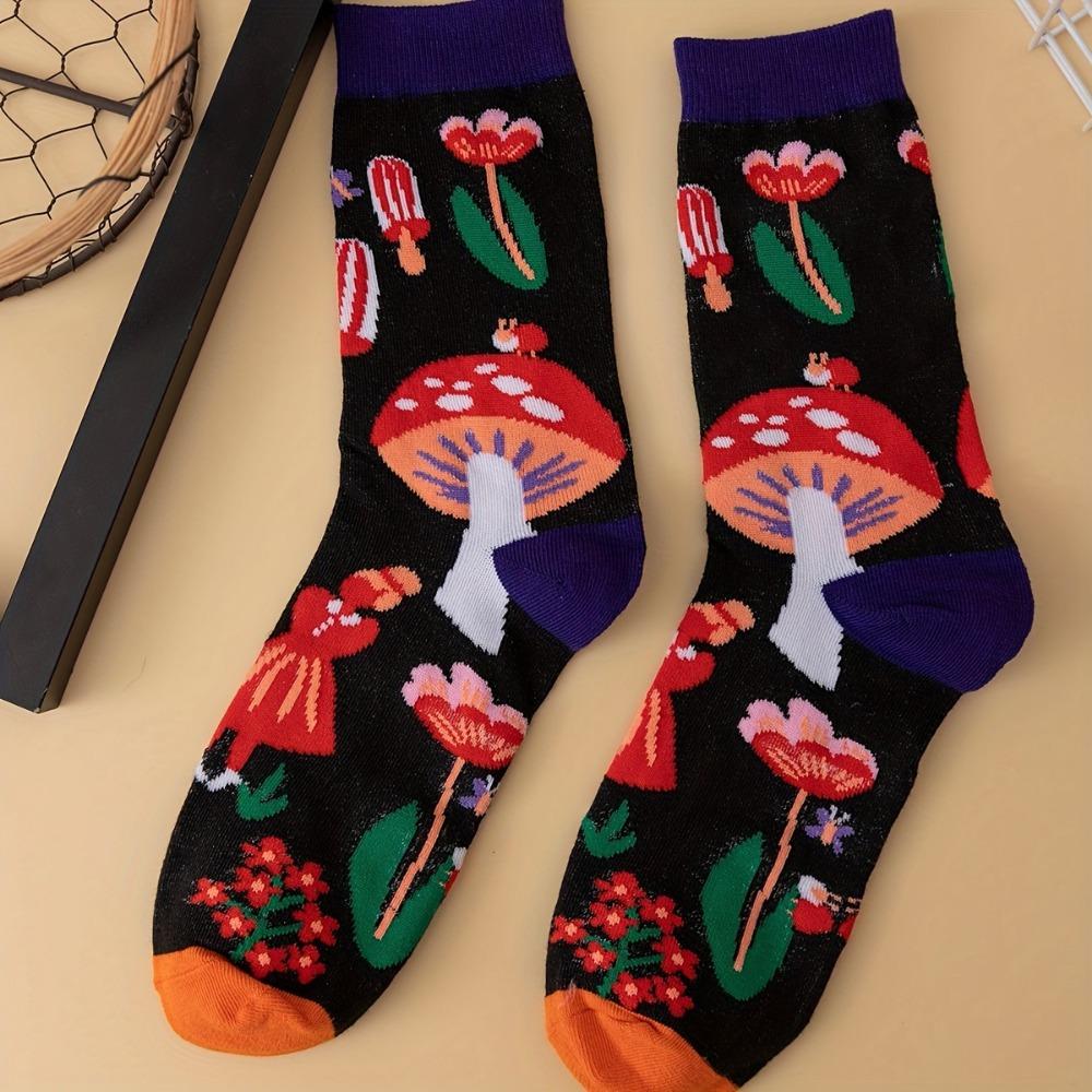 European and American Fashion Color Printing Women Socks Women with Mushrooms Spring Women Socks.