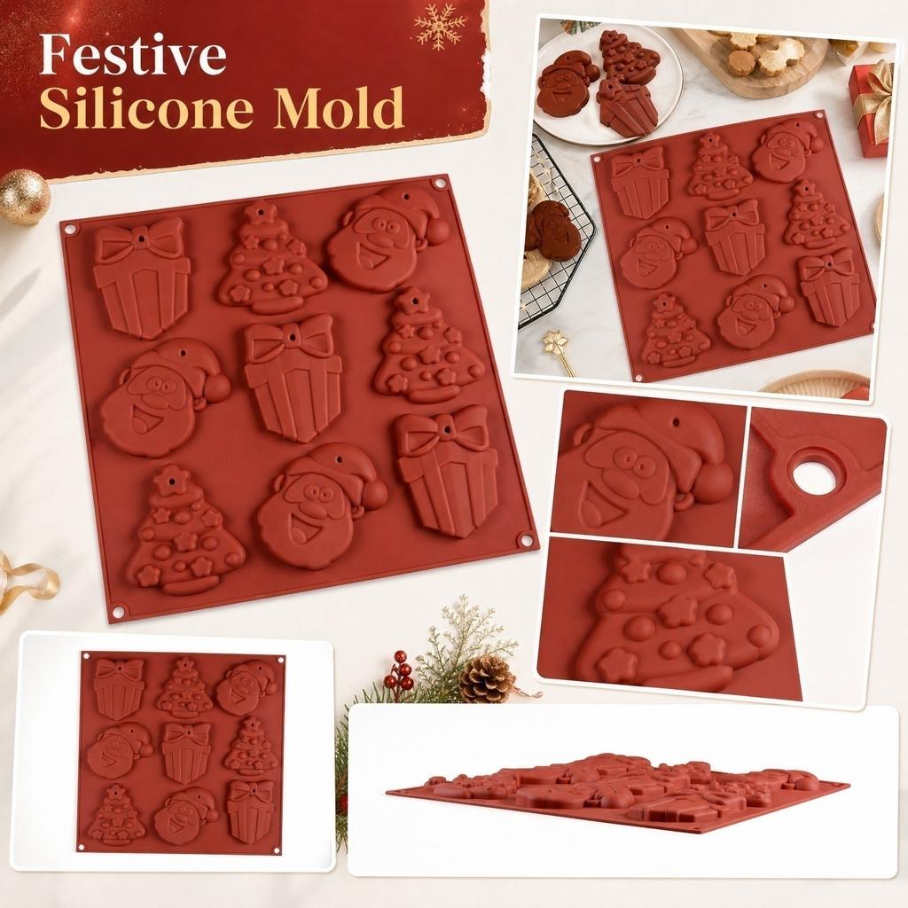 Silicone Christmas Mold for Cake Cookies Pudding Chocolate Baking Mold Flexible Non-Stick Holiday Themed Silicone Baking Tray