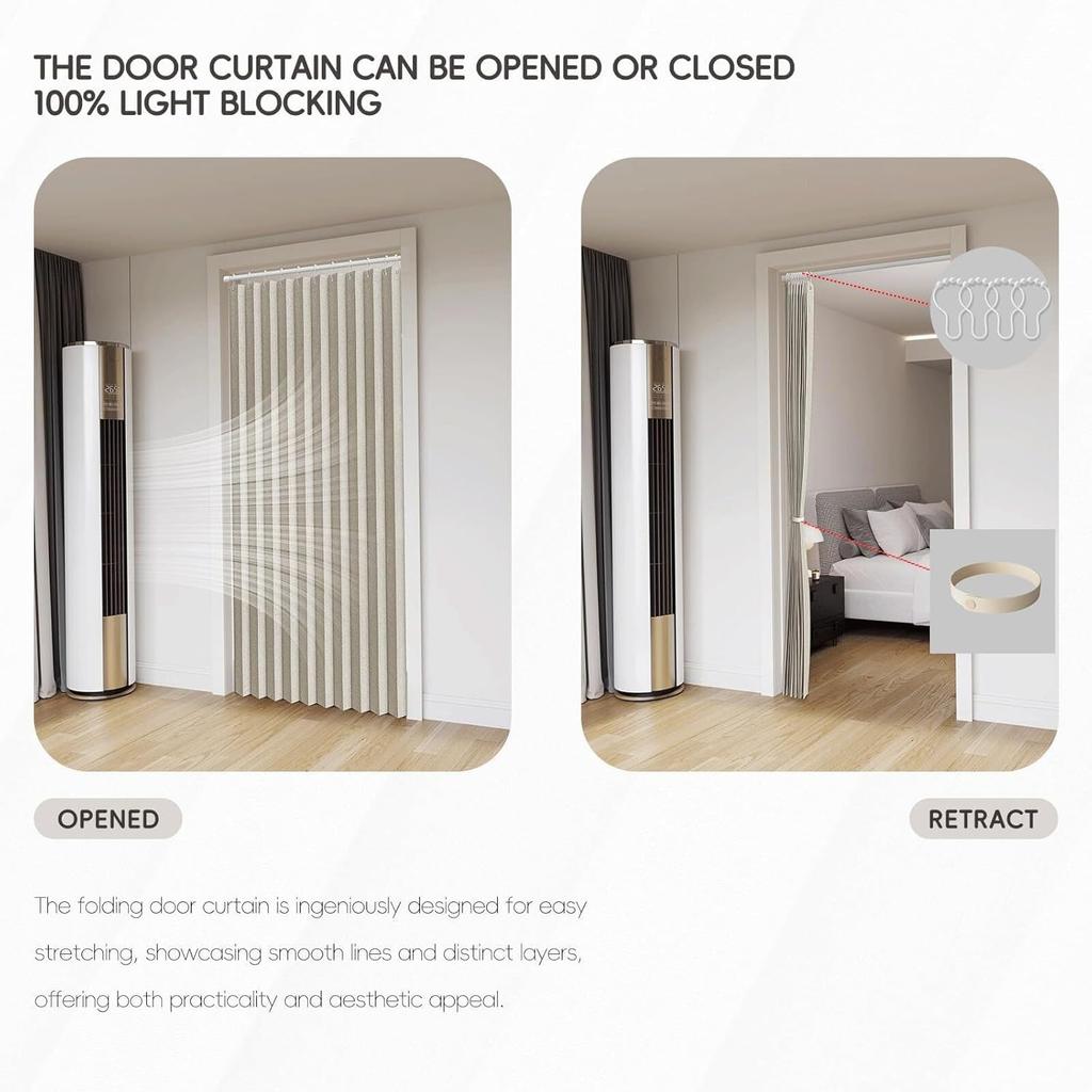 Blackout Accordion Style Magnetic Screen Door 100x230cm/39.4x90.6in for Closet Pleated Folding Doorway Curtain Accordion Door Interior Room Divider