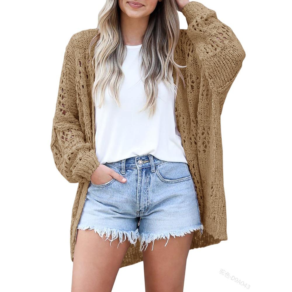 Spring and Autumn's New Fashionable Women's Cardigan Long-sleeved Hollowed-out Sweater Coat