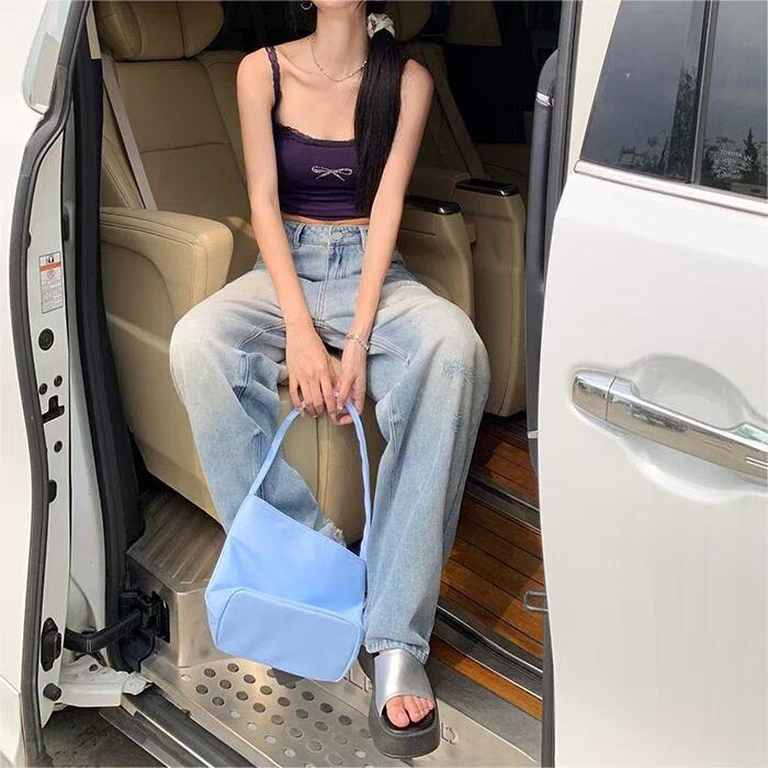 Women's Retro High-Waist Washed Blue Wide-Leg Jeans – Summer 2024 Floor-Length Loose Fit.