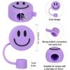 Whaline 4Pcs Smile Face Straw Cover Cap Pink Purple Mint Green Silicone Drinking Straw Topper 10mm 30&40 Oz Reble Straws Covers Double Sided Tumbler