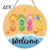 Wooden Hanging Sign Hello Summer Door Sign, Ice Pop Flip Flop Welcome Hanger, Front Plaque Farmhouse Wreath for Home Porch Decor Coastal Style Wall