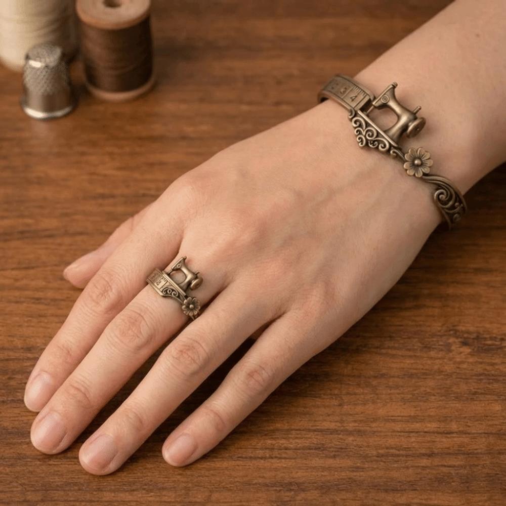Elegant Adjustable Cuff Bracelet Metal Finger Ring Gift Sewing Machine Bracelet Special Occasion
