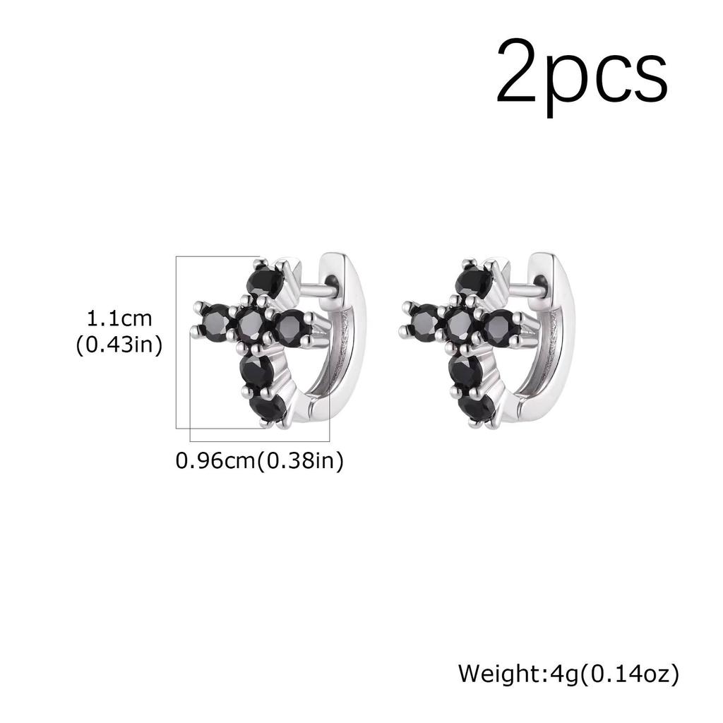 Vnox Fashion Cross Circle Earrings for Men Women, Silver Color Black/Blue/White Zircon Huggie Hoop Earrings, Goth Jewelry Gifts