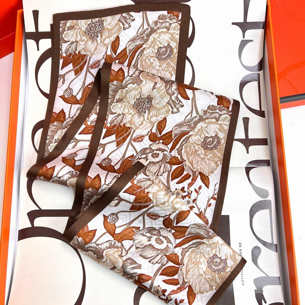 Suhang Silk Mulberry Silk Silk Scarf Oil Painting Double-Layer Double-Sided Silk Scarf Small Long Scarf Streamer