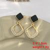 Black Dangle Earrings Crystal Square Pendants Women's Hanging Earrings Korean Bowknot Pearl Flower Earrings