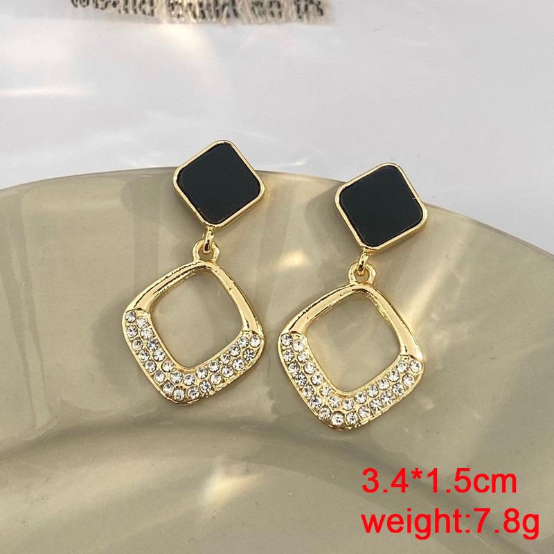 Black Dangle Earrings Crystal Square Pendants Women's Hanging Earrings Korean Bowknot Pearl Flower Earrings