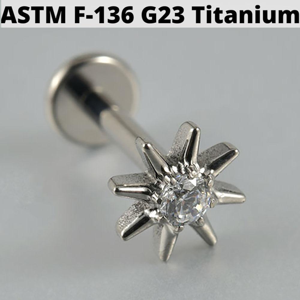 Cz Four Pointed Star G23 Solid Titanium Cartilage Earrings Stud 16G Internally Threaded Sun Helix Ear Tragus Piercing Jewelry