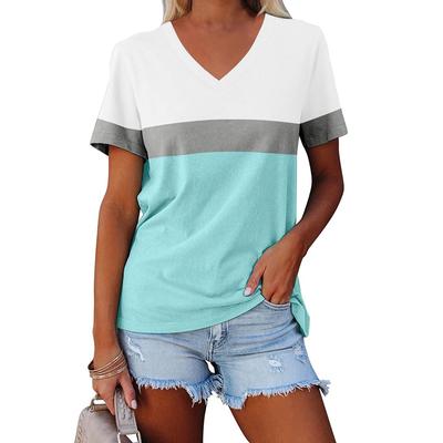 Damen V-Ausschnitt Kurzarm Vintage Gestreiftes T-Shirt Hohe Qualität Bequem Kurzarm Lockere Passform Atmungsaktives T-Shirt Top