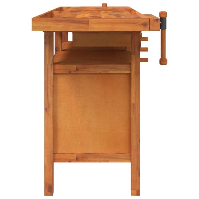 VidaXL Workbench with Drawers and Vises 162x62x83 Cm Solid Acacia Wood 153324