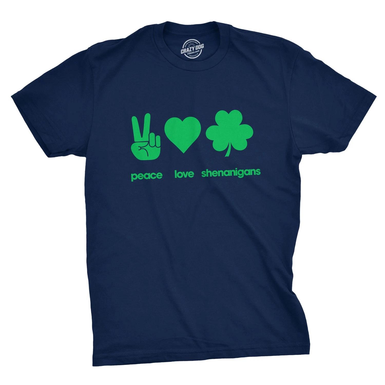 Mens Peace Love Shenanigans T Shirt Funny Novelty Saint Patricks Day Tee XL
