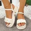 Fashion Pleated Thick Bottom Non Slip Beach Shoes Woman Plus Size Ankle Strap High Heel Sandals Comfort Light Chunky Platform Sandals