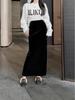 Golden Velvet High-Waist Slit Skirt: Retro Slimming Drape for Women, Spring-Autumn 2026