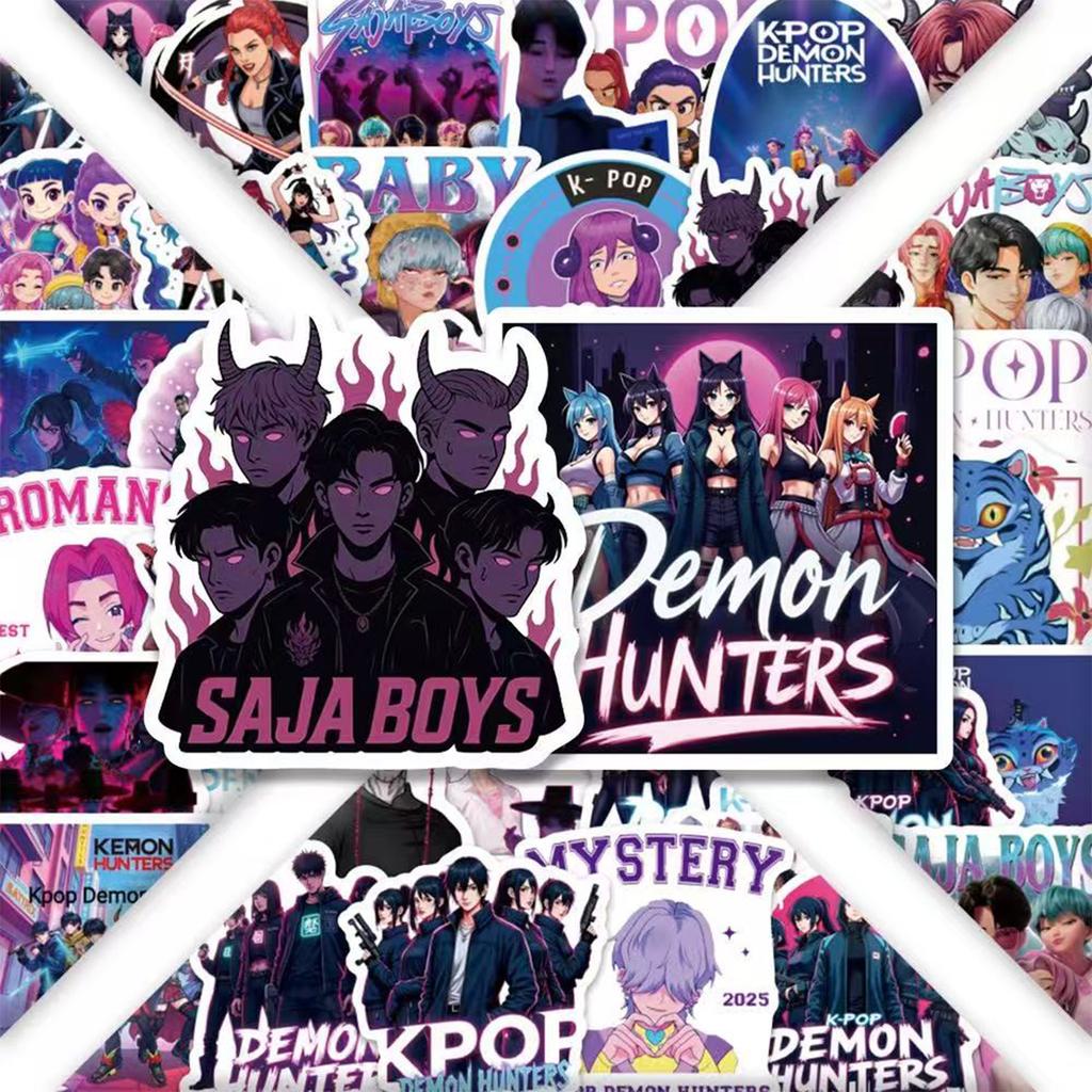 50 Stück K-Pop-Aufkleber mit Dämonenjägern, Hexenjagd und Teufels-Boyband-Cartoonmotiven sowie animierte Charakter-Dekorationsaufkleber für Gepäck