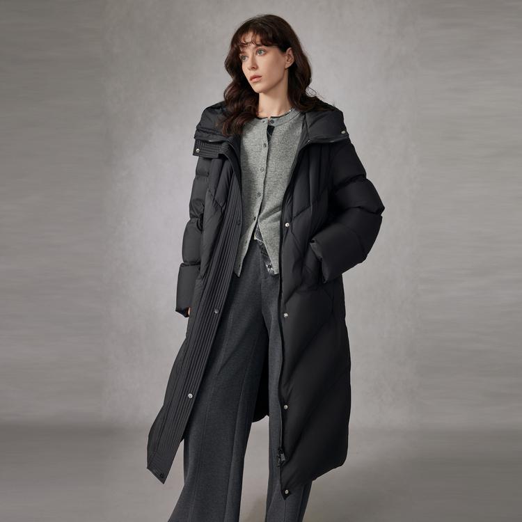 ELLE French Casual Basic Loose Versatile Long Sleeve Hooded Warm Long Puffer Coat Women Outerwear EY52082