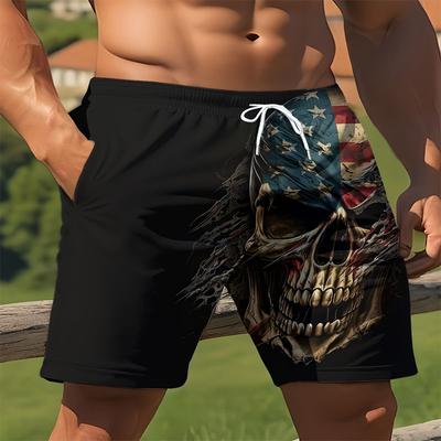 Sommer-Outdoor-Sportarten: Herren-Strandshorts mit Totenkopf-Print, lässige Badehosen mit Kordelzug, perfekt für die Freizeit am Wochenende